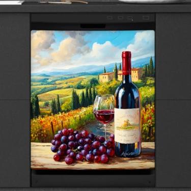 Imagem de Pintura Paisagem Vinho Lava-louças Ímã Capa Frontal de Lava-Louças Decoração Reutilizável Capa Magnética Porta Painel Decalque Eletrodomésticos Adesivos Cozinha Geladeira Geladeira 58 cm x 66 cm
