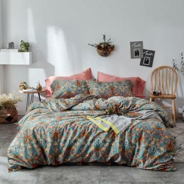 Imagem de mixinni Conjunto de capa de edredom de flores de jardim estilo vintage com fecho de zíper longo algodão percal amarelo estampa vibrante em conjunto de capa de cama (California King, todas as estações)