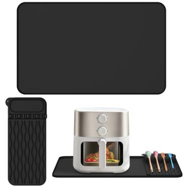 Imagem de Tapete de silicone resistente ao calor 2 em 1 para bancada, jogo americano removível de silicone antiderrapante de 63 x 38 cm, almofada grande resistente ao calor para fritadeira a ar, forno e