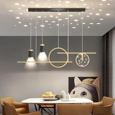 Imagem de Luminária pendente LED moderna para sala de jantar, com intensidade regulável, design céu estrelado, ideal para sala de estar, cozinha e escritório. Lustre moderno e criativo com controle re