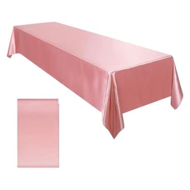 Imagem de Toalha de mesa retangular de cetim de casamento brilhante e lisa para decoração de mesa de jantar de casamento, banquete, aniversário (rosa, 2 peças)