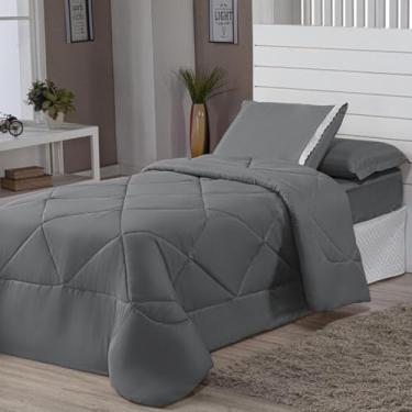 Imagem de Kit Edredom Solteiro Dupla Face + Lençol - 4 Peças em Preto e Cinza, Prático para Quartos Domésticos com Estilo Versátil (CINZA)