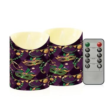 Imagem de Wassud Pacote com 2 velas sem chama com design de máscara de carnaval com controle remoto, velas realistas cintilantes com temporizador, velas decorativas para Natal, casamento, festa, decoração de
