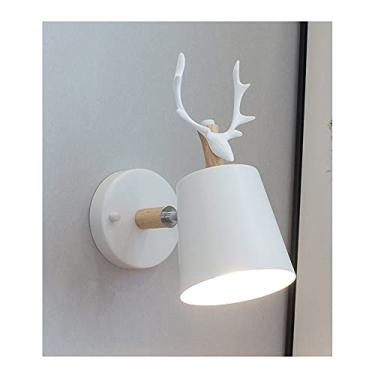 Imagem de Arandela de parede moderna E27 com design de chifre de veado para quarto, sala de estar, sala de jantar, cozinha, hall de entrada e escritório com decoração em madeira.