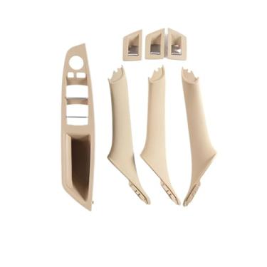 Imagem de Interior do carro maçaneta da porta interior painel puxar guarnição capa Compatível com bmw série 5 f10 f11 520i 523i 525i 528i 535i 7 peças conjunto(RHD-Beige 7pcs)