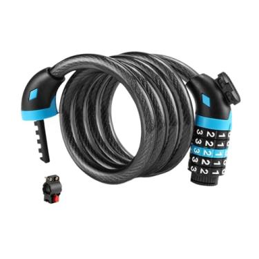 Imagem de MotiveTech Cadeado de cabo sem chave de 5 dígitos, multiuso, antifurto, para bicicletas, equipamentos esportivos e acessórios para portões de infantis, Azul