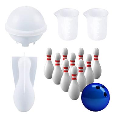 Imagem de Woohome Molde de fundição de resina Bowling Sport Silicone Resin Mold com copo de medição de silicone, bola esportiva de boliche 3D faça você mesmo artesanato feito à mão para casa
