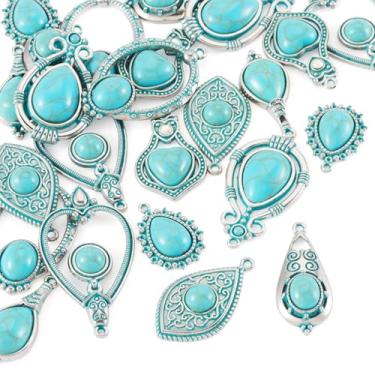 Imagem de Spritewelry Berloques de turquesa tibetana de liga vintage tibetanos ocidentais antigos prata turquesa boêmio brincos pendentes para fabricação de joias, colar e brincos, Metal não precioso, Sem Pedra