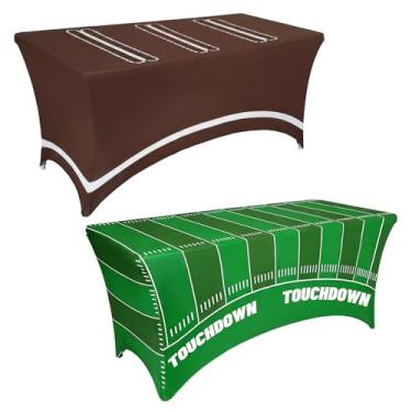 Imagem de Hahafelt Pacote com 2 toalhas de mesa retangulares de 1,8 m de elastano, justa, lavável e resistente a amassados, retangular para futebol, festa de aniversário, casamento, coquetel, banquete, festival