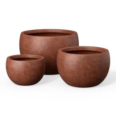 Imagem de Kante Conjunto de 3 plantadores de concreto redondos de diâmetro de 29,7/40,9 cm, vaso de flores estilo tigela com orifício de drenagem para pátio, jardim (abertura de 24,4/13/16,5 polegadas