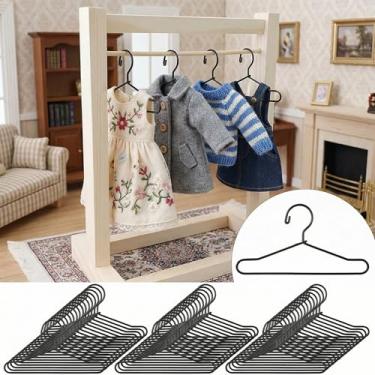 Imagem de 55 peças cabides de roupas de boneca em miniatura preto de metal 40 mm para decoração
