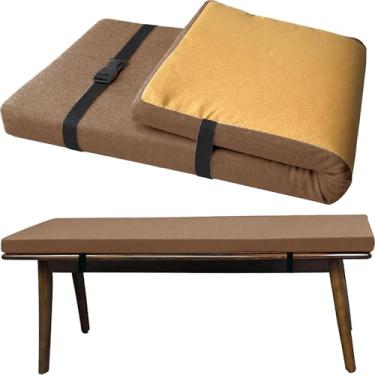 Imagem de Almofada para Banco Sob Medida com Cintas Elásticas, Espessura 3cm Tecido de Linho Antiderrapante, Espuma D45 Alta Densidade para Sapateira, Área Gourmet e Janela(Café Leve,170x30cm)