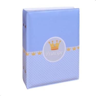Imagem de Álbum Fotográfico 160 Fotos 15x21 PRí NCIPE AZUL Bebê Infantil Coroa Mensal Newborn