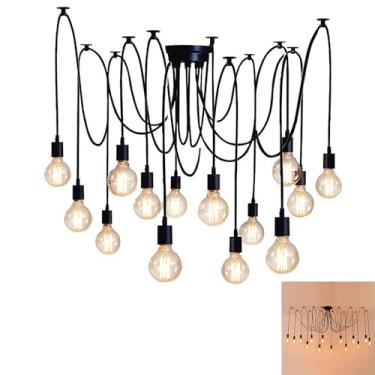 Imagem de Luminária pendente E27 estilo retrô, com várias lâmpadas LED, modelo aranha, para escritório, sala de jantar, hall de entrada, quarto ou hotel. Lâmpadas LED não inclusas (14 lâmpadas).