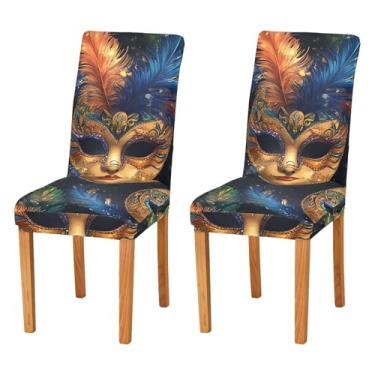 Imagem de STAYTOP 2 capas de cadeira de máscara de baile de carnaval, 2 peças, capas elásticas laváveis para cadeira de cozinha, protetor de assento removível para festas, festas, hotéis, salas de jantar