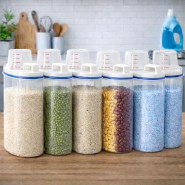 Imagem de CJL Home – Kit 6 Potes Herméticos 2L com Tampa Vedante e Copo Medidor | Organizadores para Cozinha e Lavanderia | Para Sabão em Pó, Cereais, Grãos e Mantimentos