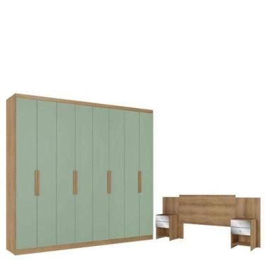 Imagem de Guarda Roupa Casal Milan 8 Portas Capuccino Menta Acetinado E Cabeceir