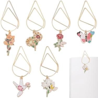 Imagem de CRASPIRE 6 estilos de clipes decorativos de flores, clipes de papel, pequenos marcadores de página de livro de metal, borboleta, pássaro, rosa, girassol, pingentes, agenda, clipe de livro, para