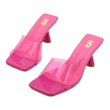 Imagem de EGEBS Sandálias femininas de salto alto com tira transparente e bico quadrado, sem cadarço, sexy, cor gelatina, confortável, bico aberto, salto alto, para festas de verão, formatura, encontros, slides