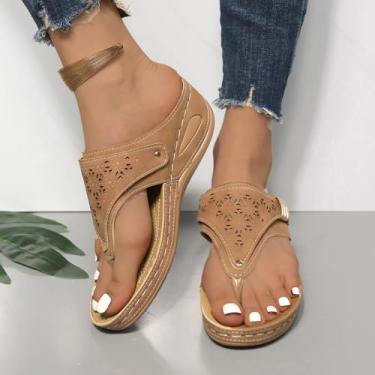 Imagem de Sandálias femininas estilo cunha confortáveis ortopédicas femininas elegantes de verão chinelos casuais para caminhada, Marrom, 38