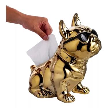 Imagem de Porta Guardanapo Cerâmica Bulldog Romeu Dourado 24X17X24