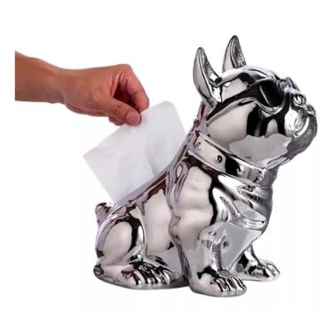 Imagem de Porta Guardanapo Cerâmica Bulldog Romeu Prata 24X17X24