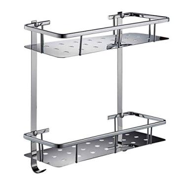 Imagem de THJKUPO Prateleira de banheiro montada na parede sem perfuração, cesta de armazenamento de cozinha com prateleira de chuveiro de plástico antiferrugem de aço inoxidável