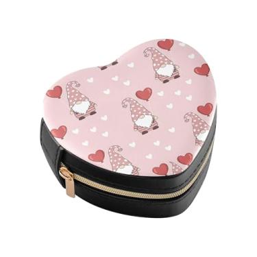 Imagem de Burbuja Caixa de joias em forma de coração com gnomos dos namorados mini estojo de joias de viagem para mulheres e meninas, estojo portátil organizador de armazenamento para brincos, anéis, colares e