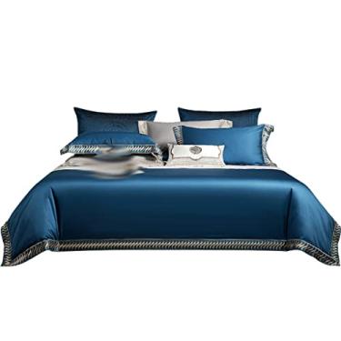 Imagem de THJKUPO Jogo de cama bordado com quatro peças de algodão de fibra longa