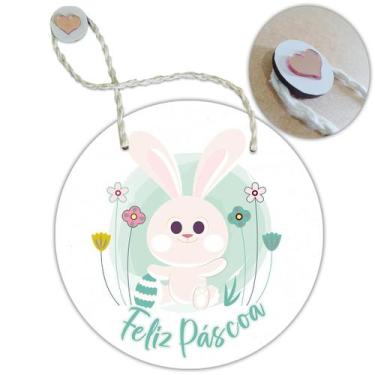 Imagem de Placa Porta com Alça Feliz Páscoa Coelho Coelha Ovo Guirlanda 19cm - R