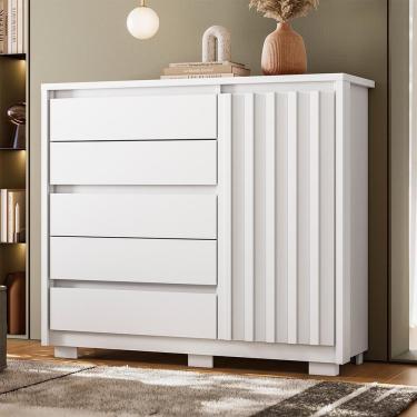 Imagem de Cômoda Sapateira Duetto 1 Porta Ripada E 5 Gavetas Branco - Móveis Albatroz Branco
