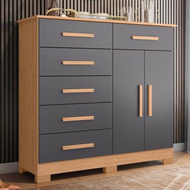 Imagem de Cômoda Xangai 2 Portas E 6 Gavetas Freijó-titanium - Móveis Albatroz Freijó-titanium