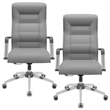 Imagem de Kit 02 Cadeiras De Escritório Giratória Presidente Base Cromada Kirk P03 Facto Cinza - Lyam Decor