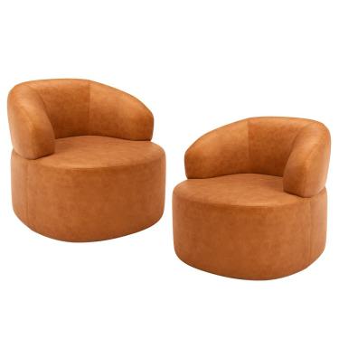 Imagem de Kit 02 Poltronas Giratória Orgânica Para Sala Living Helena L02 Couríssimo Canela - Lyam Decor