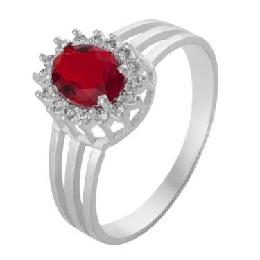 Imagem de Anel de Prata Coleção Queens Cristal Rubi 5x7 e Zircônias Brancas - Co