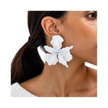 Imagem de Brincos Femininos Grandes De Metal Com Design Geométrico Plissado E Fl