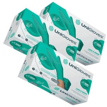 Imagem de 3cxs luvas proced látex c pó lano-e unigloves verde 100un, M