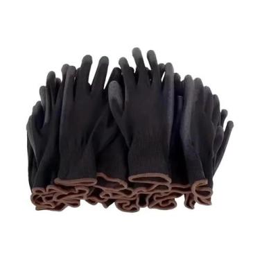Imagem de Luvas Pretas Antiderrapantes Com Revestimento De PU 6/12/18PCS Em Nylo