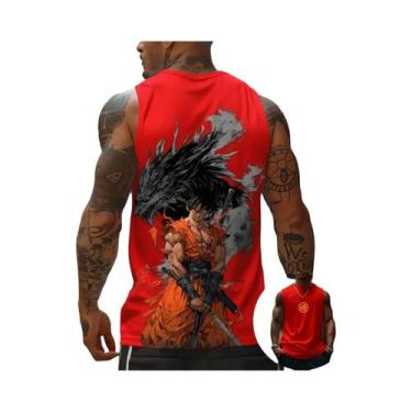 Imagem de Camiseta Regata Sem Mangas Super Saiyan Son Goku Dragon Ball Harajuku 
