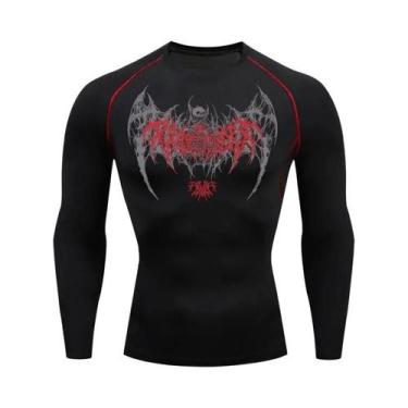Imagem de Camiseta De Compressão Masculina Com Estampa De Caveira E Asas, Manga 