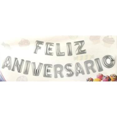 Imagem de Balão Metalizado Prateado Happy Birthday Festa Aniversário - Minha Tor