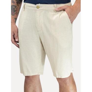Imagem de Bermuda King & Joe Masculina Slim Linho Off White Tamanho Calças:42