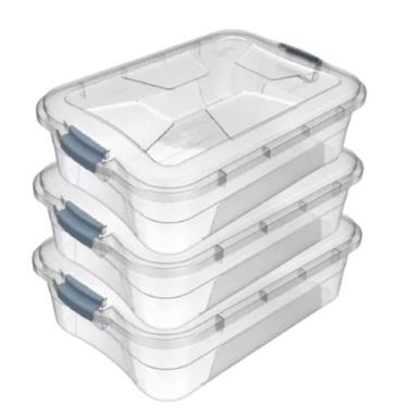 Imagem de 3 Caixa Transparente Escolar Organizadora 6 Litros Pequena com Tampa e