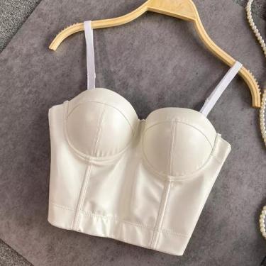 Imagem de Blusa Curta Cropped Corset Top Couro Pu Lycra Bojo Alça - Modas Fagund
