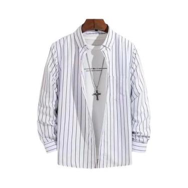 Imagem de Camisas Sociais Masculinas Slim Fit Listradas E Xadrez De Manga Longa,