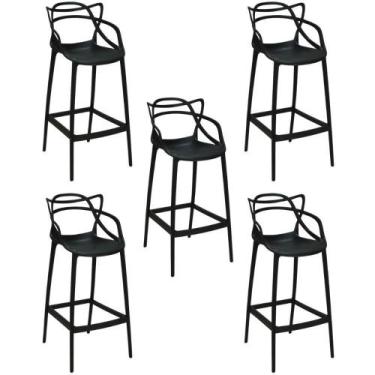 Imagem de Kit 5 Banqueta Alta Allegra Com Encosto Design Cozinha/bancada - Preto