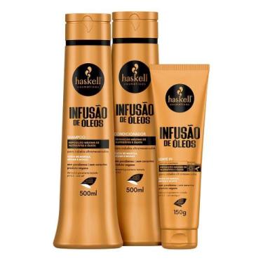 Imagem de Kit Infusão de óleos Haskell 500gr (3 itens)  Shampoo + Condicionador 