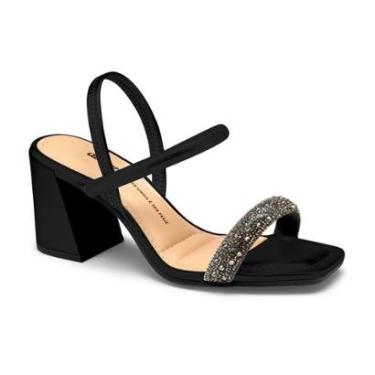 Imagem de Sandália Salto Grosso Médio C/ Tira Pedraria Feminina Dakota Pto/Cristal 39-Feminino