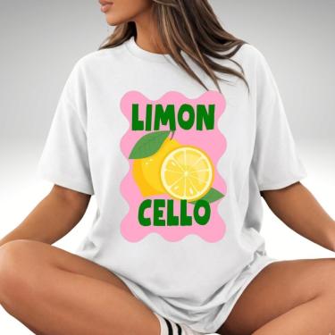 Imagem de Camiseta Oversized Casual Italia Capri Limão Tropical 100 Algodão Feminina-Feminino