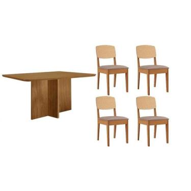 Imagem de Conjunto: Mesa de Cozinha Berlim Curvo 120cm + 4 Cadeiras Havana Natur